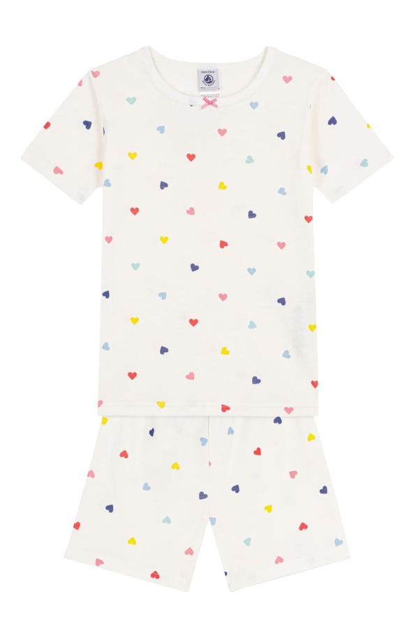KIDS Petit Bateau Child Marshmallow Multicolour Heart Print Pyjamas - White