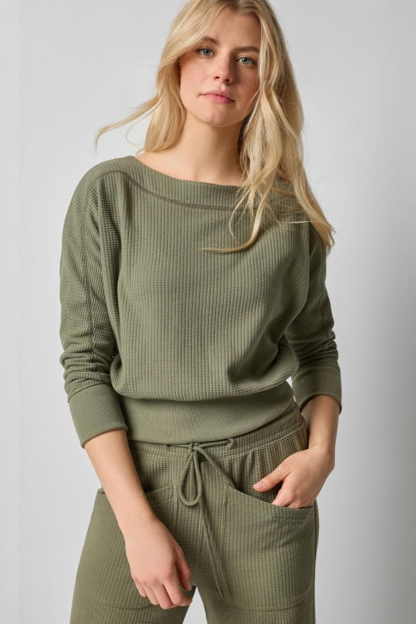 Lilla P. Rib Trim Seamed Top - Matcha
