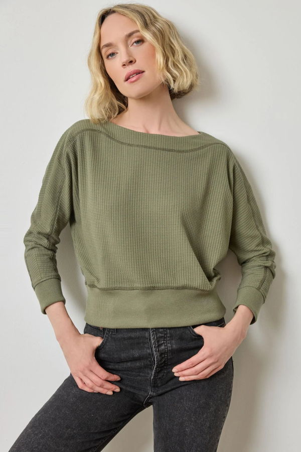 Lilla P. Rib Trim Seamed Top - Matcha