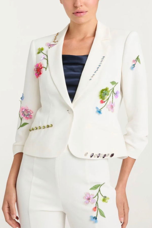 Cinq A Sept Floral Vine Le Petit Khloe Blazer - Ivory/Multi