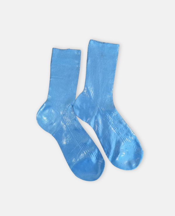 Maria La Rosa Foil Laminated Silk Socks - Blu Reale Foil