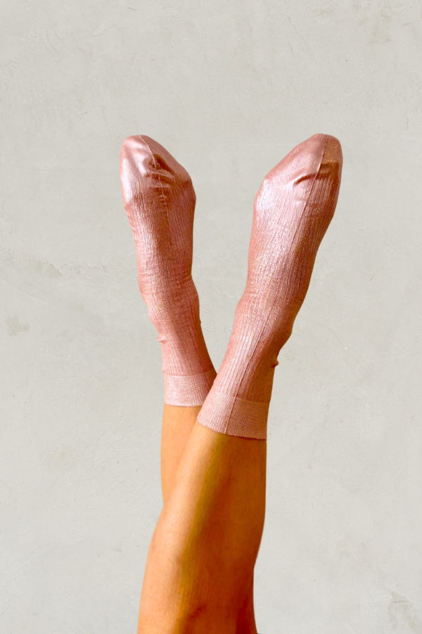 Maria La Rosa Foil Laminated Silk Socks - Pale Pink Foil