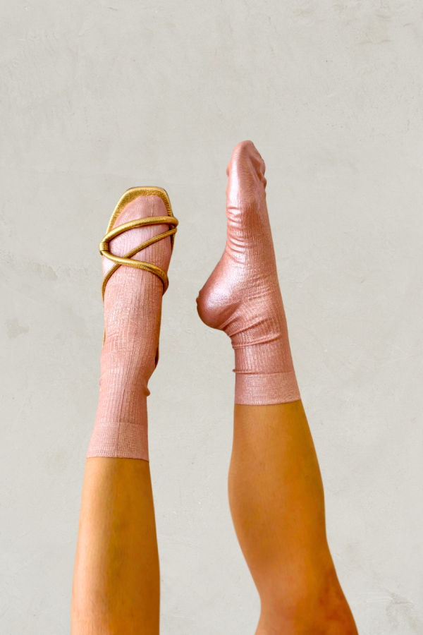 Maria La Rosa Foil Laminated Silk Socks - Pale Pink Foil