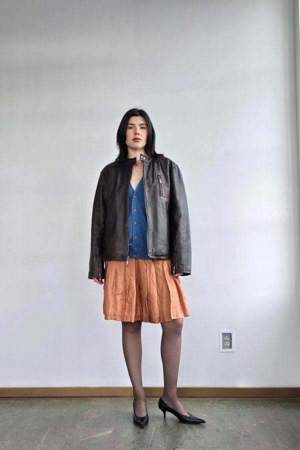 Vintage Leather Flannel Lined Bomber Coat - Chocolate