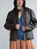 Vintage Leather Flannel Lined Bomber Coat - Chocolate - Thumbnail 2