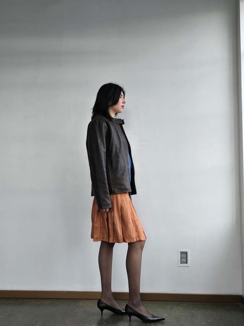 Vintage Leather Flannel Lined Bomber Coat - Chocolate