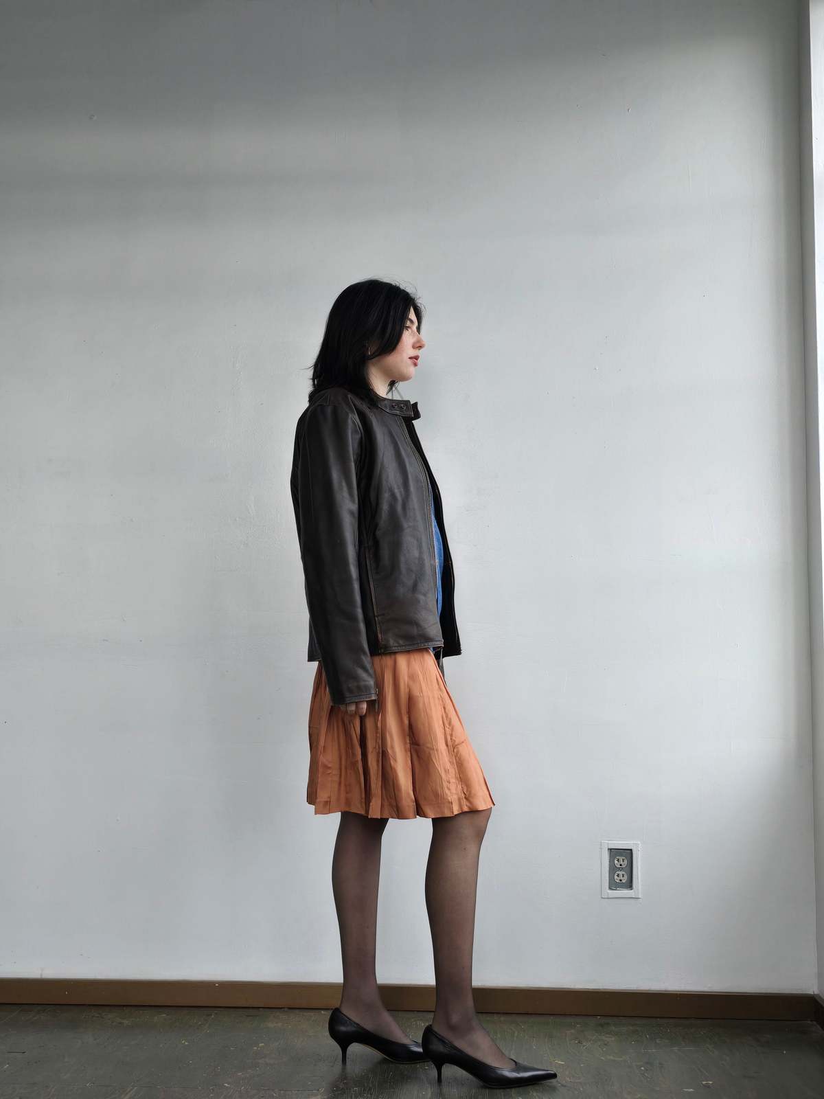 Vintage Leather Flannel Lined Bomber Coat - Chocolate - Image 3 of 6