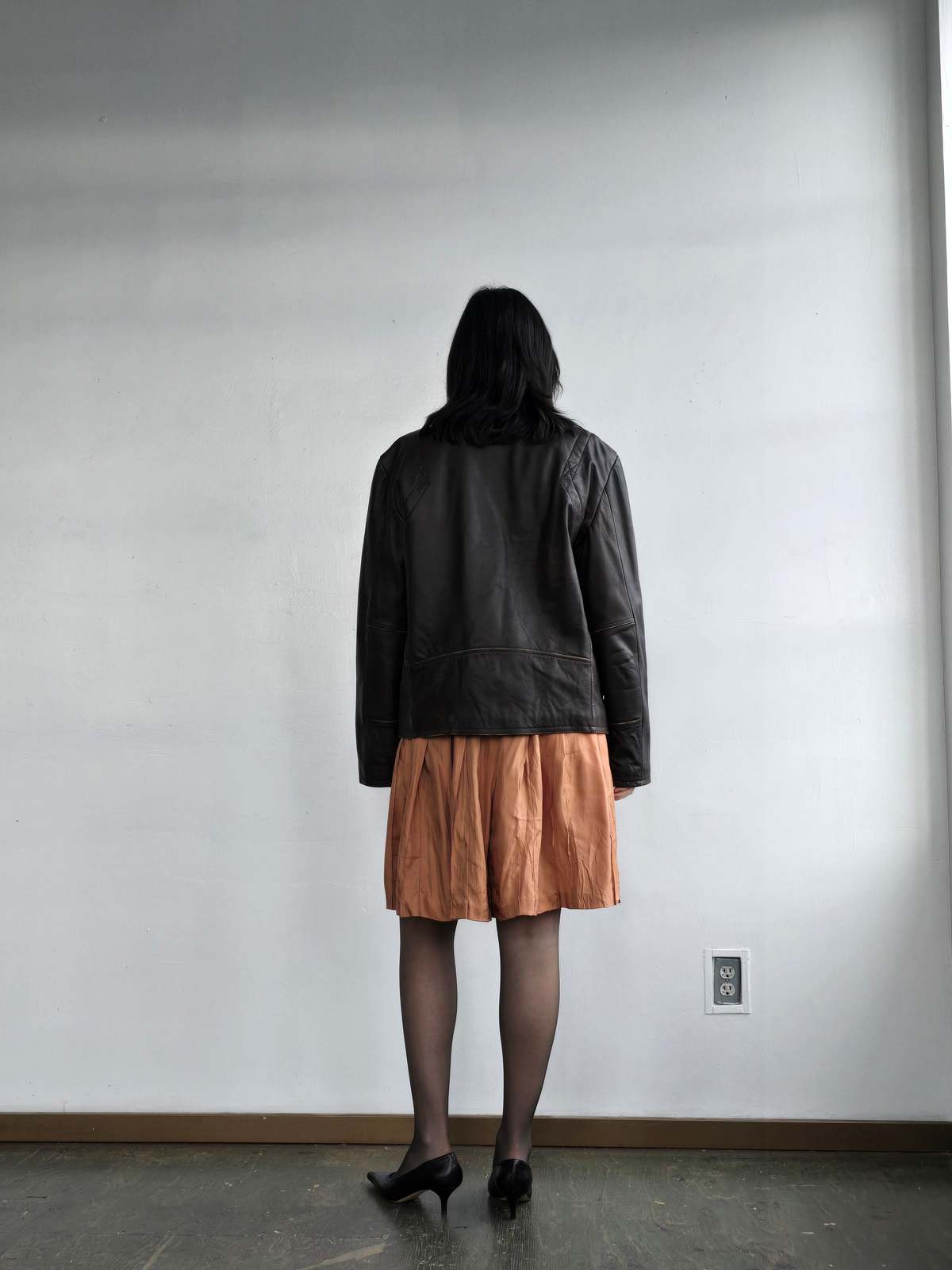 Vintage Leather Flannel Lined Bomber Coat - Chocolate - Image 4 of 6