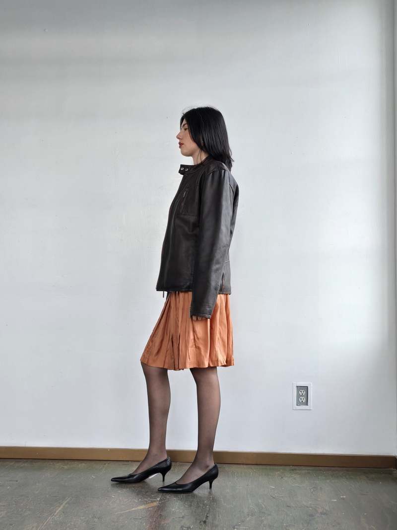 Vintage Leather Flannel Lined Bomber Coat - Chocolate