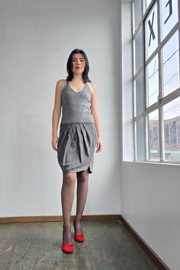 Vintage Italian Woven + Knit Gray Wool Dress