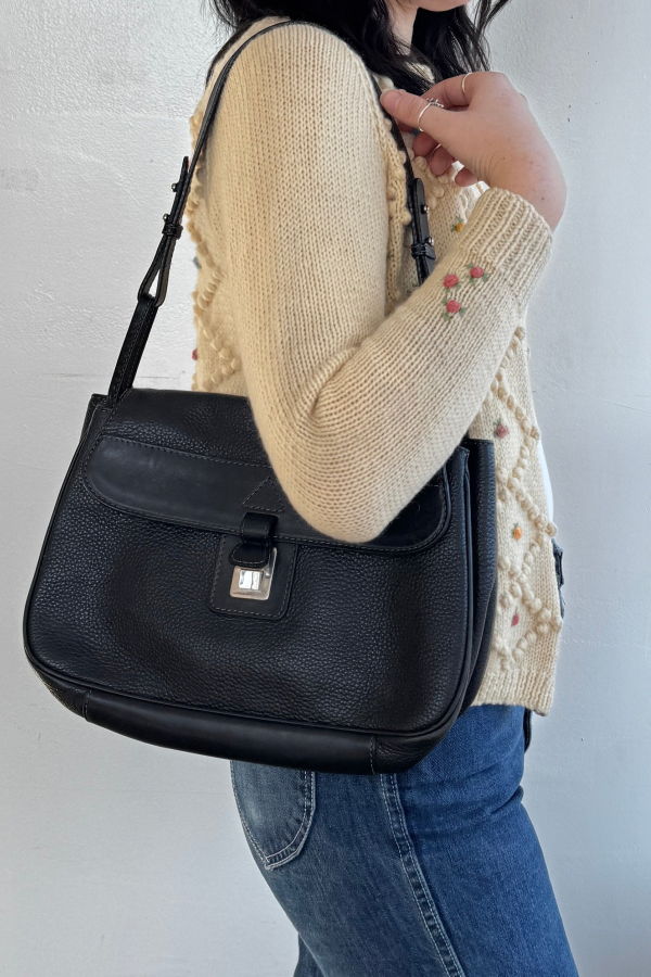 Vintage Lancel Pebbled Leather Shoulder Bag - Black