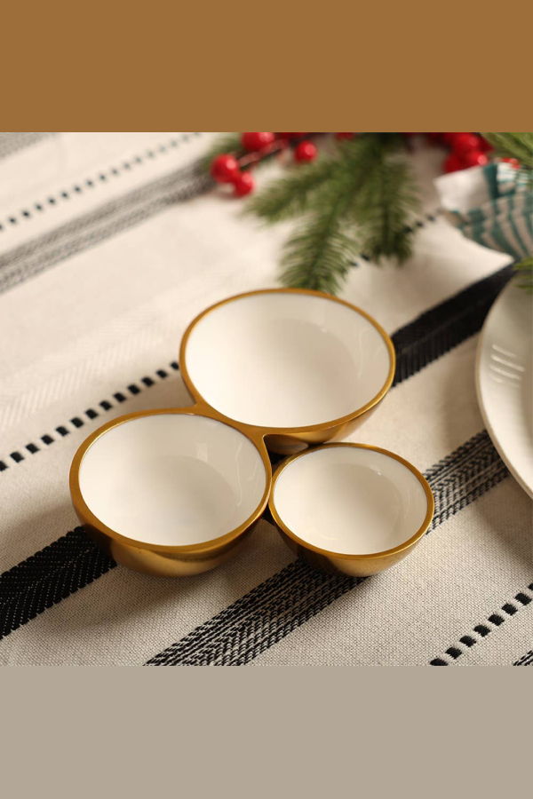 India Handicrafts Inc Gold White Cluster Bowls Serving Platter