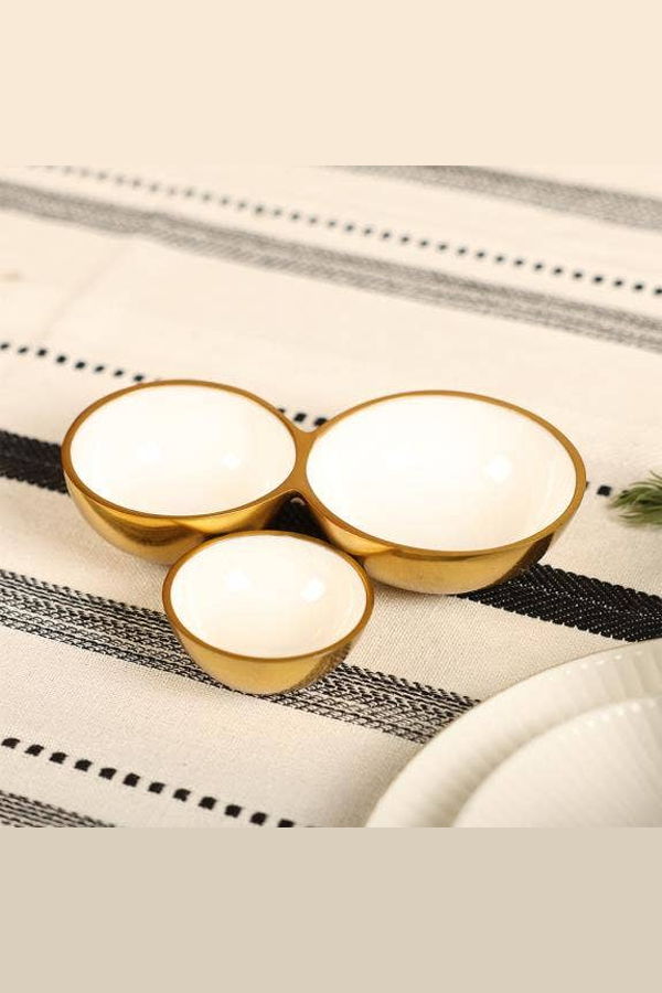 India Handicrafts Inc Gold White Cluster Bowls Serving Platter