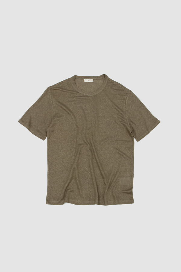 Officine Generale SS Tee Garment Dye Linen Tee - Burnt Olive