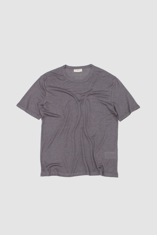 Officine Generale SS Tee Garment Dye Linen Smoked Pearl