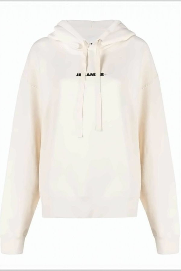 Jil Sander Relaxed Fit Cropped Hoodie With Drawstring Hoodie - White