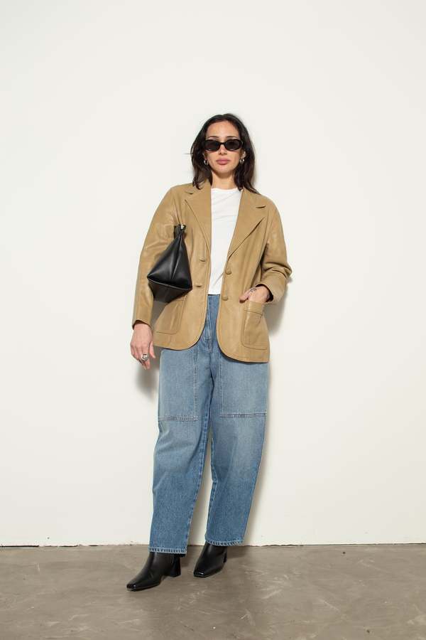 Vintage Leather Blazer - Tan