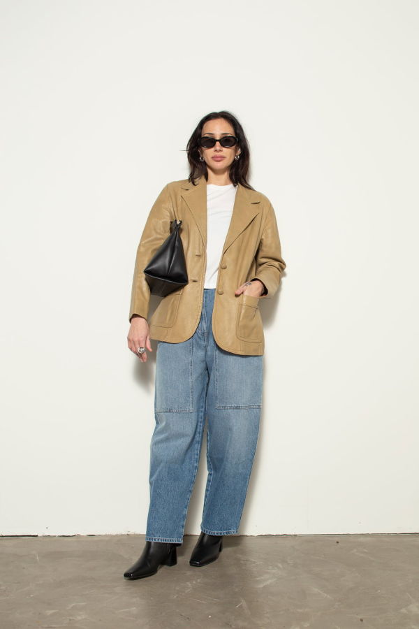 Vintage Leather Blazer - Tan