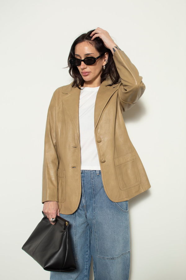 Vintage Leather Blazer - Tan