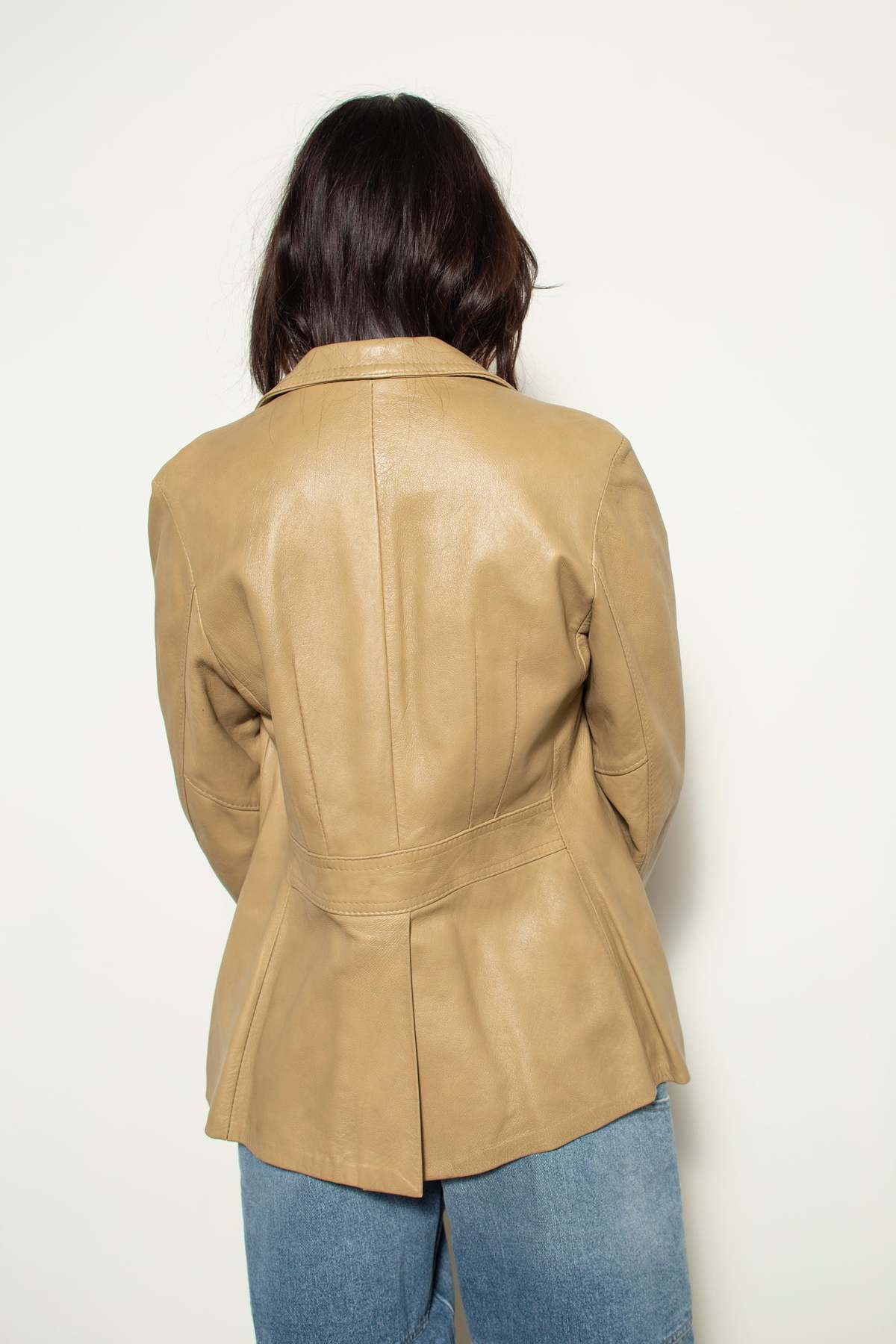 Vintage Leather Blazer - Tan - Image 6 of 7