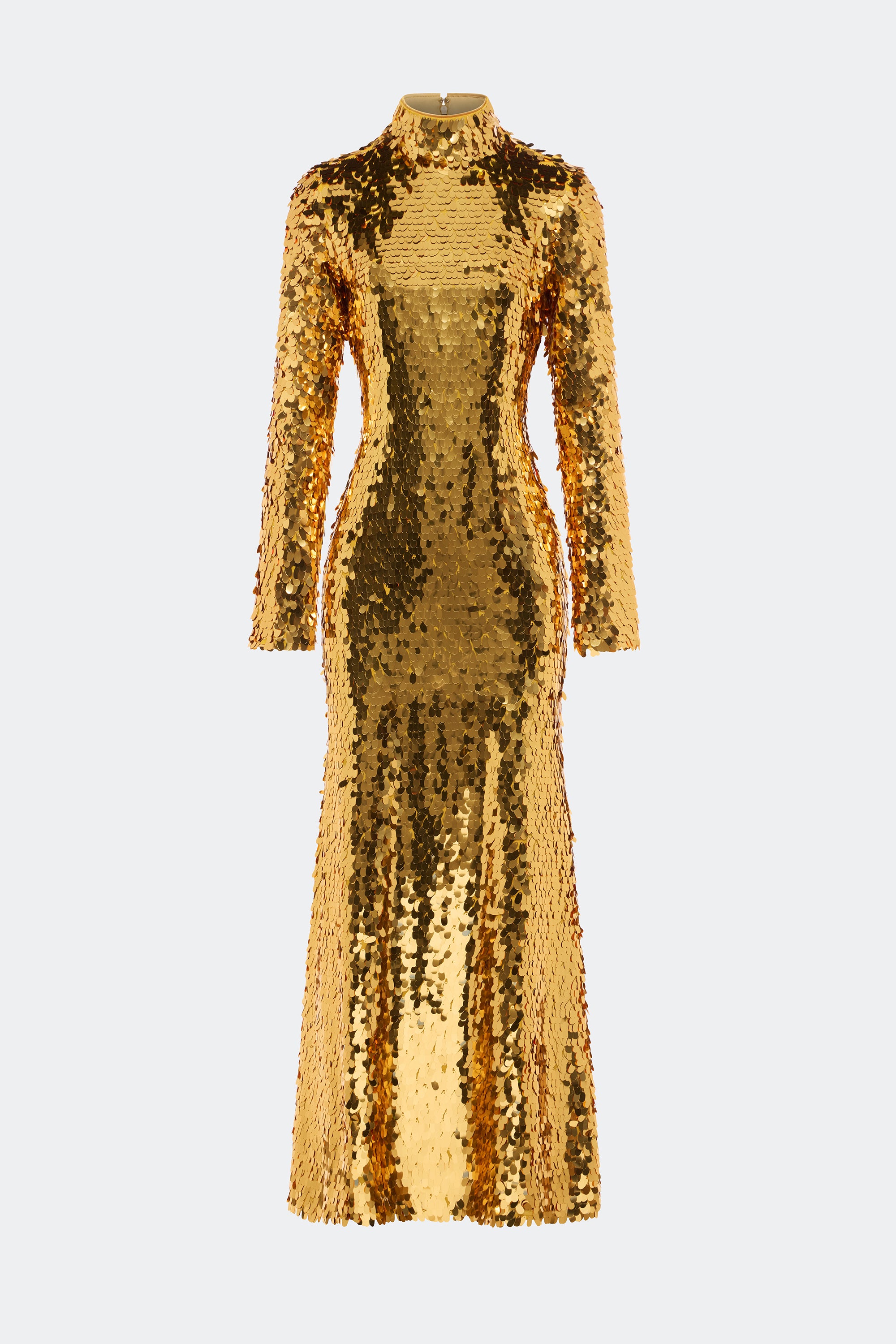 slim fit dress slacks Backless Sequin Mock Neck Long Sleeve Mini Dress Gold / M main image 0
