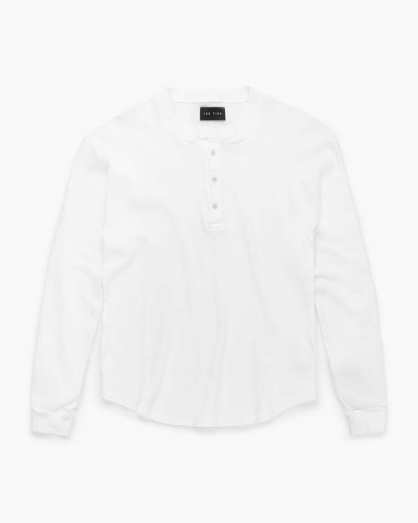 Les Tien Thermal Baseball Hem Henley Top - White Les Tien Thermal Baseball Hem Henley Top - White