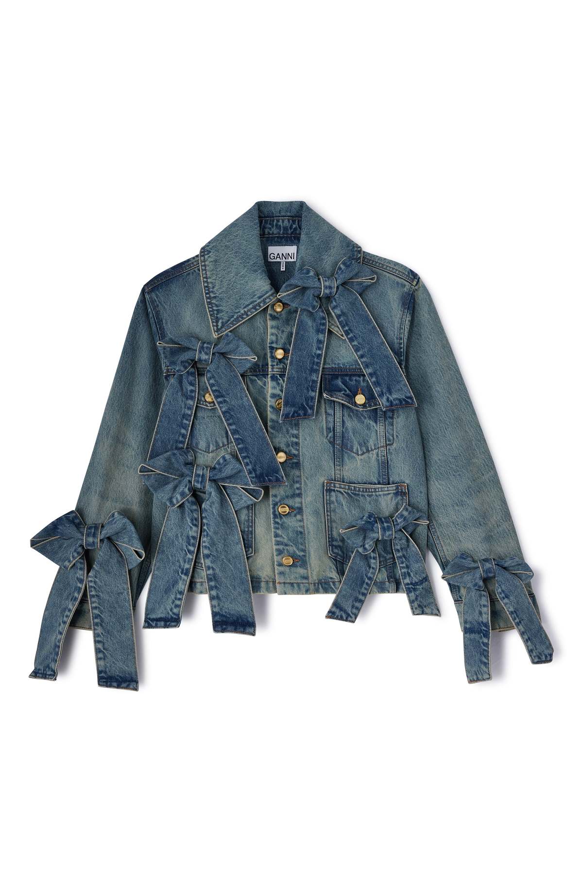Ganni Tint Rigid Denim Jacket - Mid Blue Vintage - Image 1 of 2