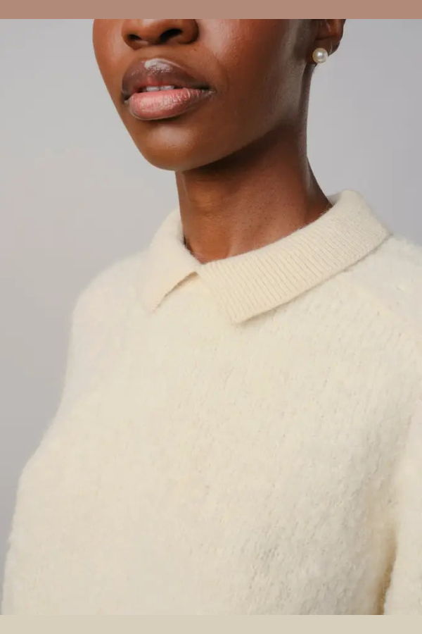 THE ENDERY Ramona Boucle Polo Sweater - Calcite