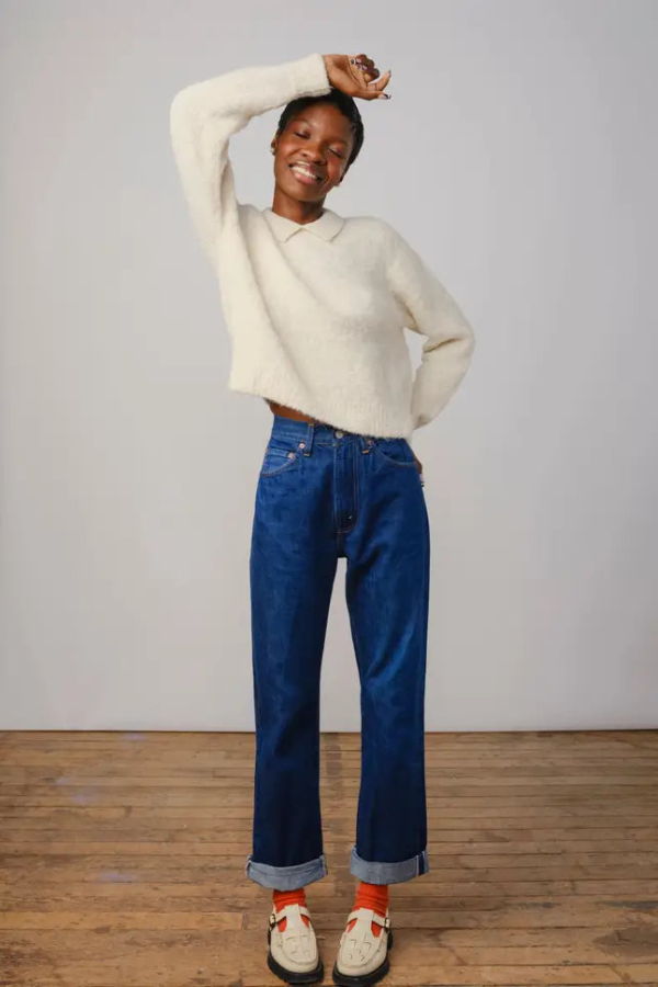 THE ENDERY Ramona Boucle Polo Sweater - Calcite