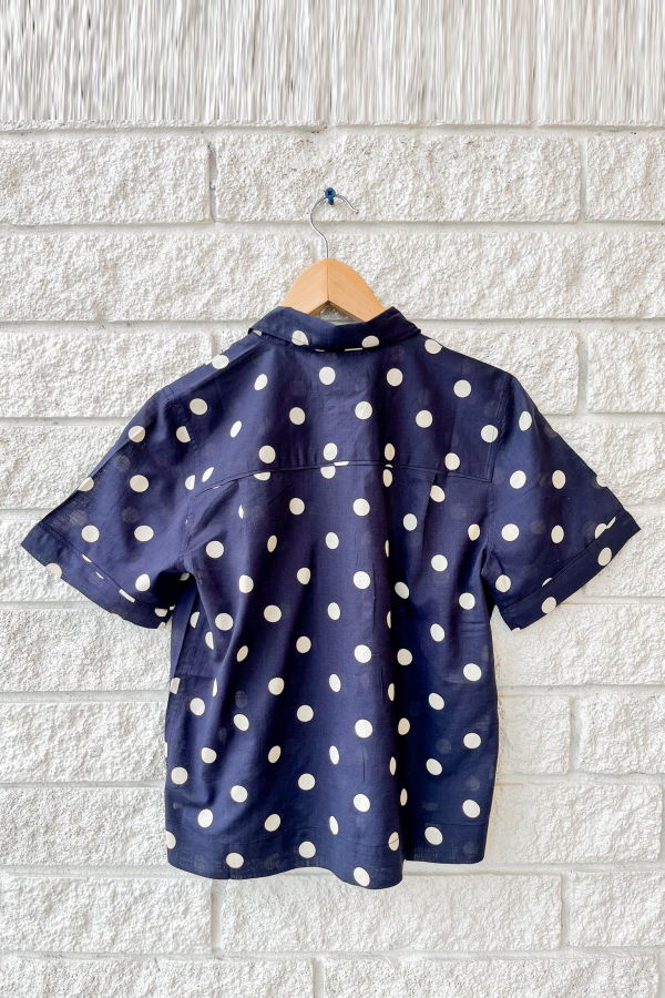The Great. The Messenger Top - Navy With Cream Polka Dots