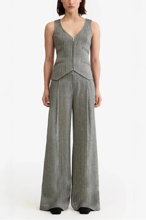 Smythe Exposed Zip Pleated Pant - Gray