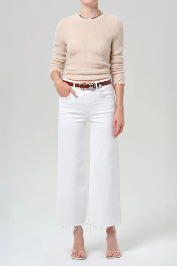 Citizens of Humanity Lyra Wide Leg Crop Raw Hem Jeans - White