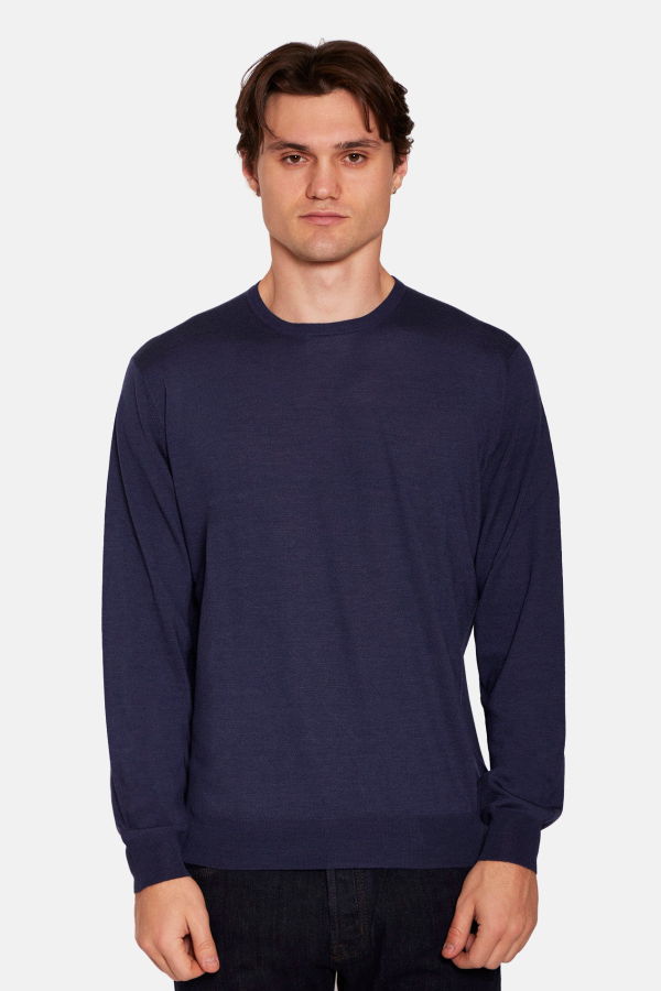 Filippo De Laurentiis Wool Silk Cashmere Crewneck Sweater - Blue