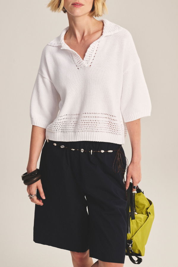 Velvet Winslow Knit Polo Top - White