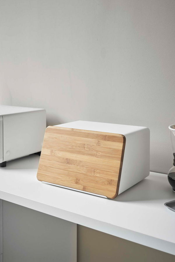 Yamazaki Home Bread Box with Cutting Board Lid - Steel + Wood