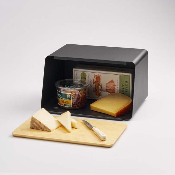 Yamazaki Home Bread Box with Cutting Board Lid - Steel + Wood