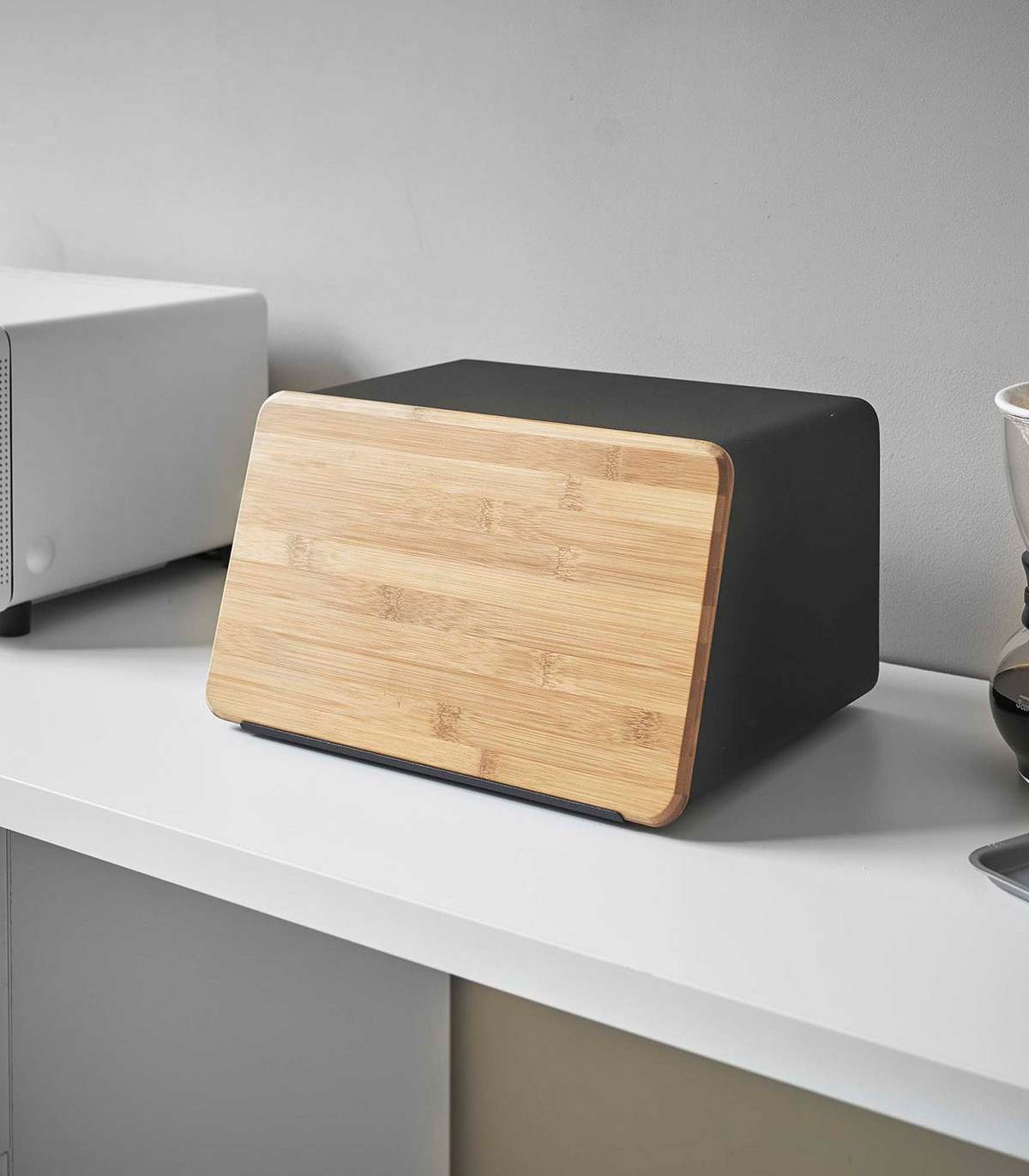 Yamazaki Home Bread Box with Cutting Board Lid - Steel + Wood - Image 11 of 18