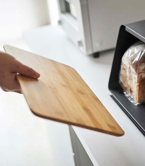 Yamazaki Home Bread Box with Cutting Board Lid - Steel + Wood