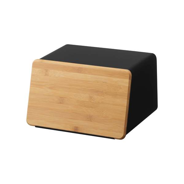 Yamazaki Home Bread Box with Cutting Board Lid - Steel + Wood