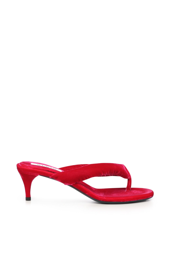 Alaia Velvet Heeled Flip-Flop Mule Sandals - Fuchsia