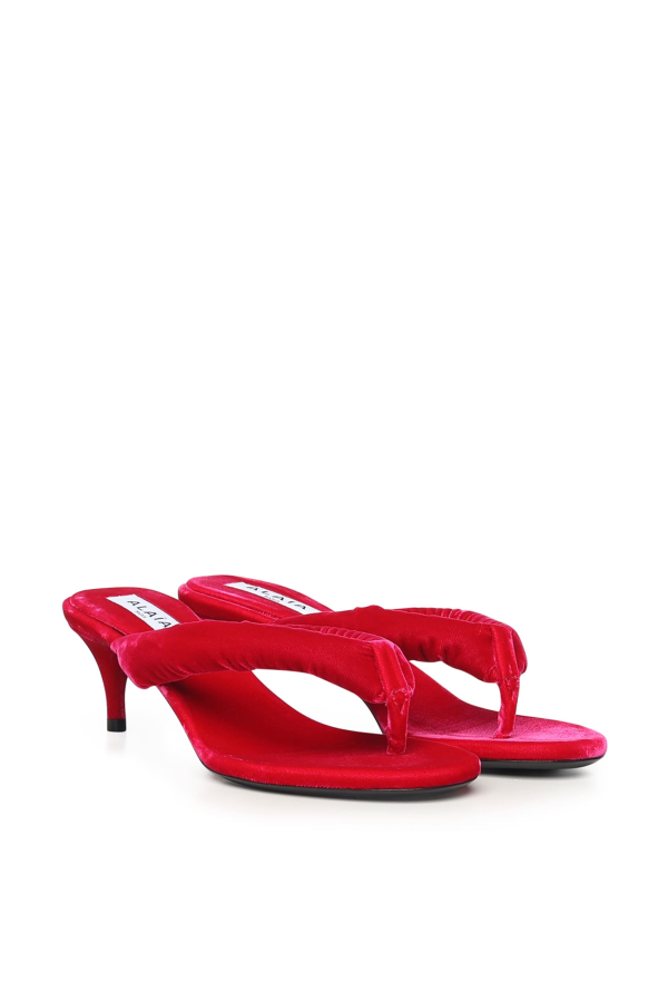 Alaia Velvet Heeled Flip-Flop Mule Sandals - Fuchsia