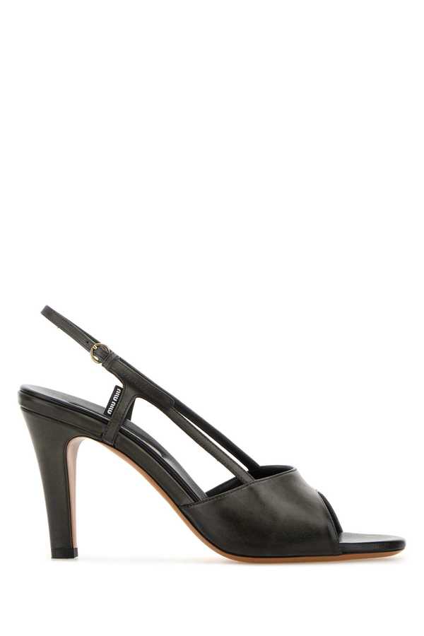 MIU MIU Black Leather Sandals - Black