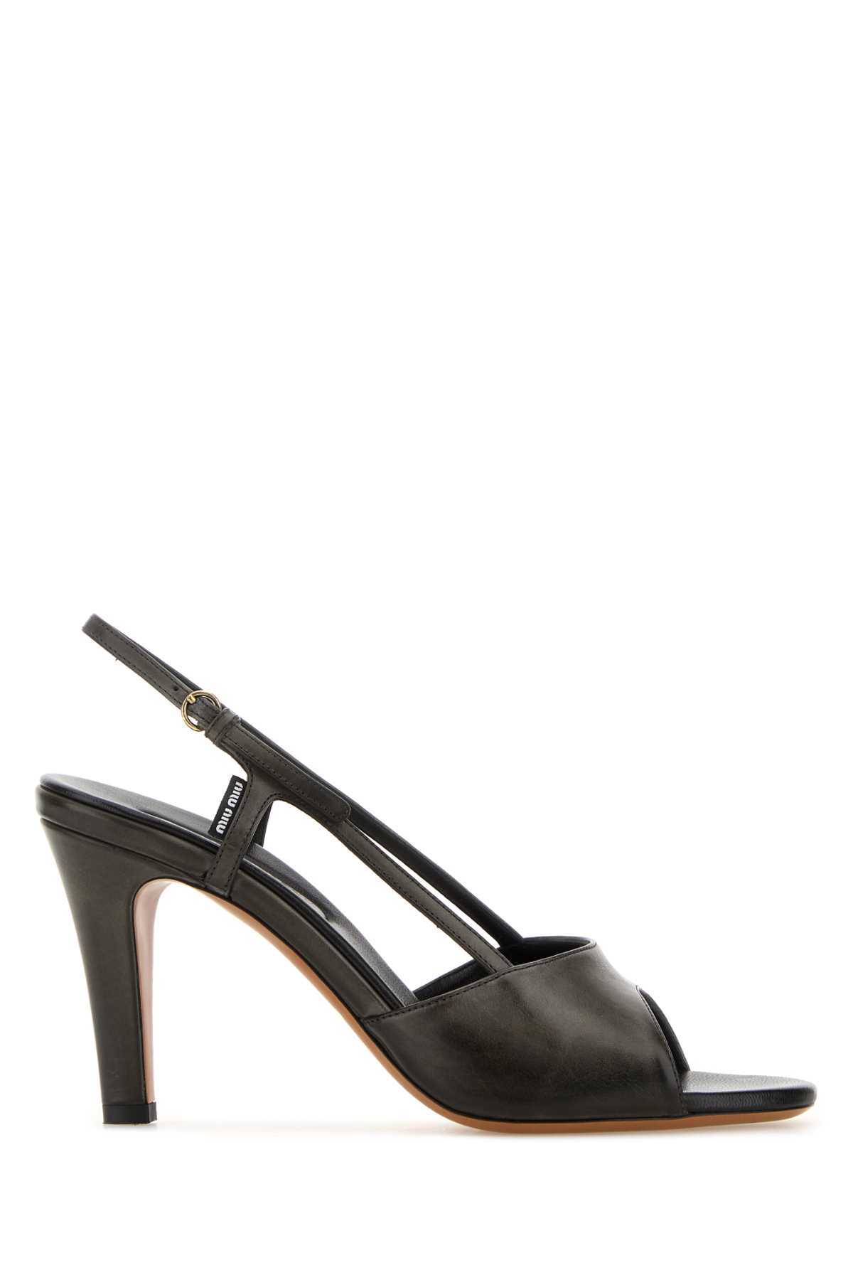 MIU MIU Black Leather Sandals - Black - Image 1 of 2