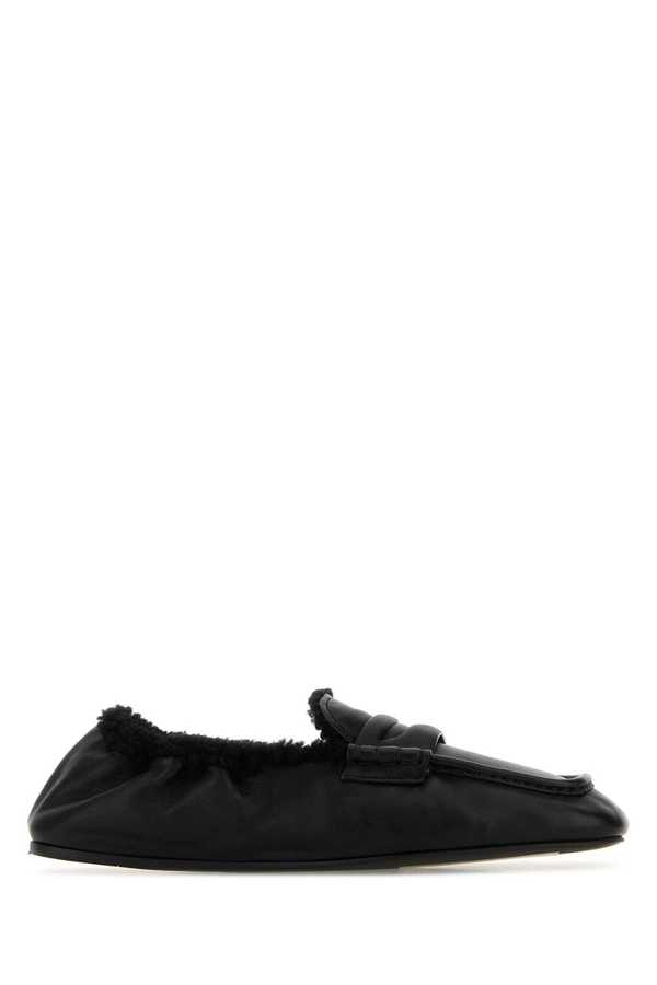 MIU MIU Black Nappa Leather Ruches Loafers - Black