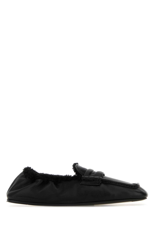 MIU MIU Black Nappa Leather Ruches Loafers - Black