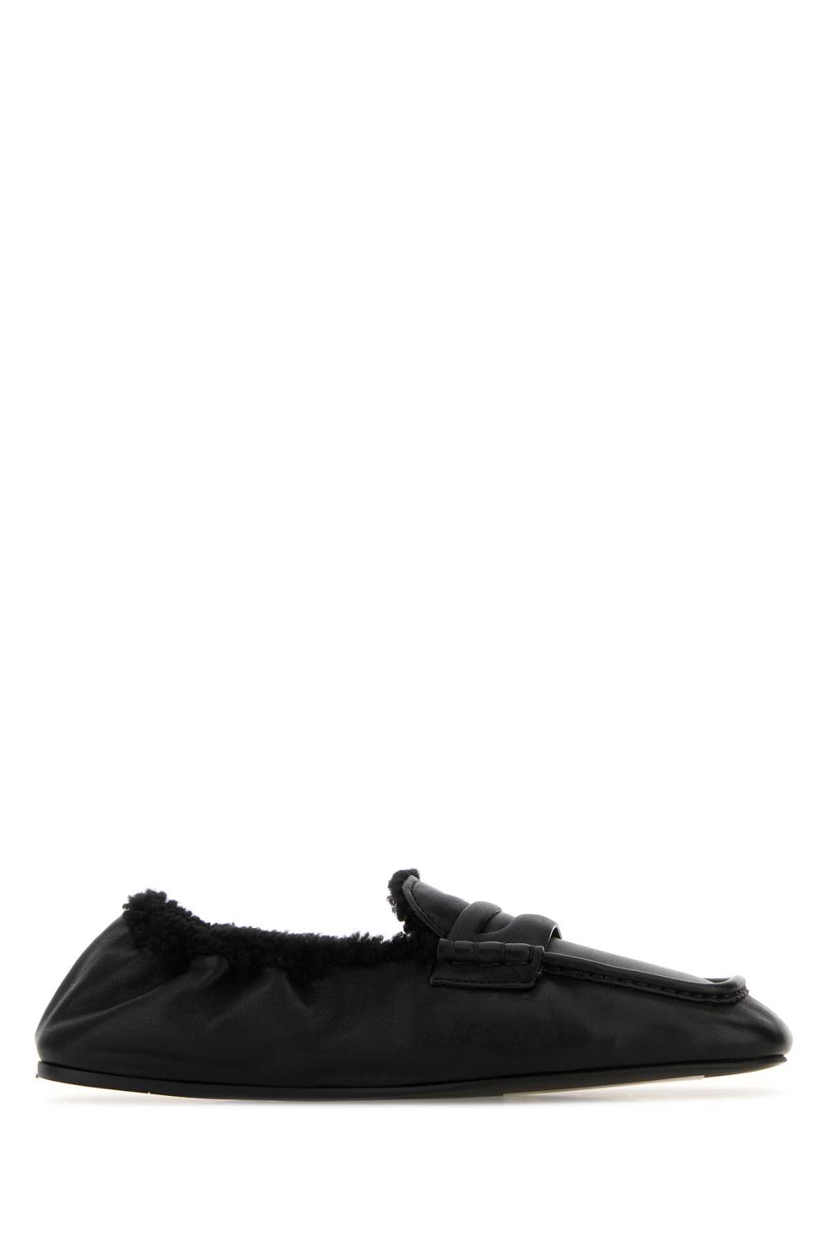 MIU MIU Black Nappa Leather Ruches Loafers - Black - Image 1 of 2