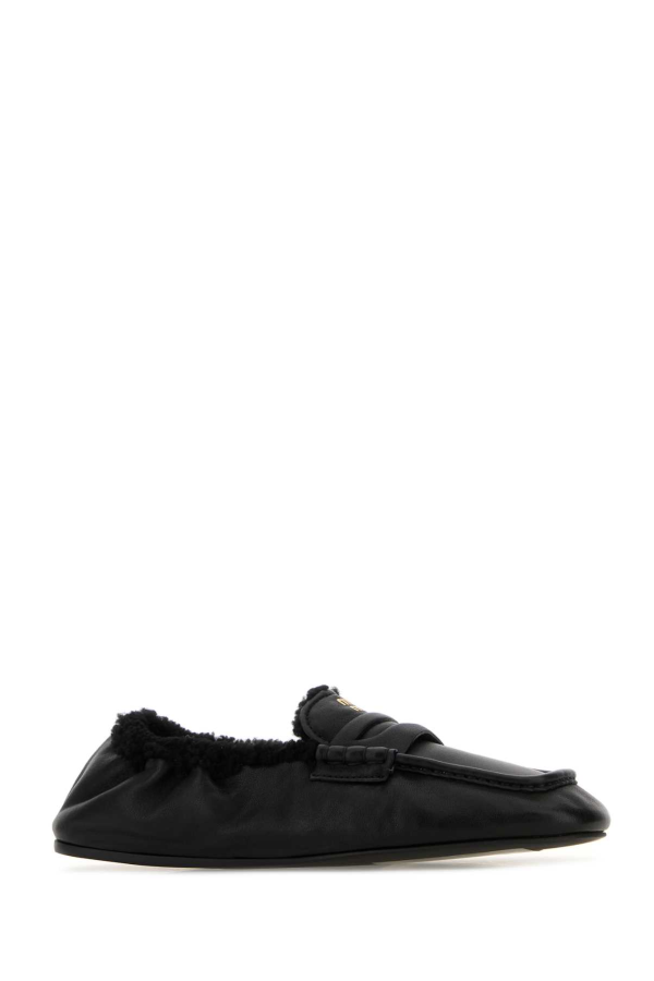 MIU MIU Black Nappa Leather Ruches Loafers - Black