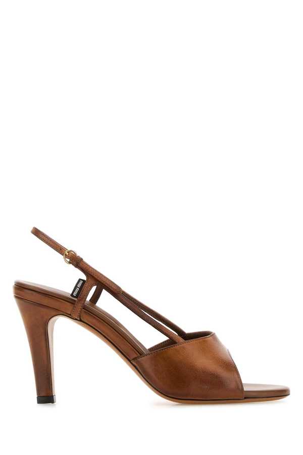 MIU MIU Brown Leather Sandals - Cognac