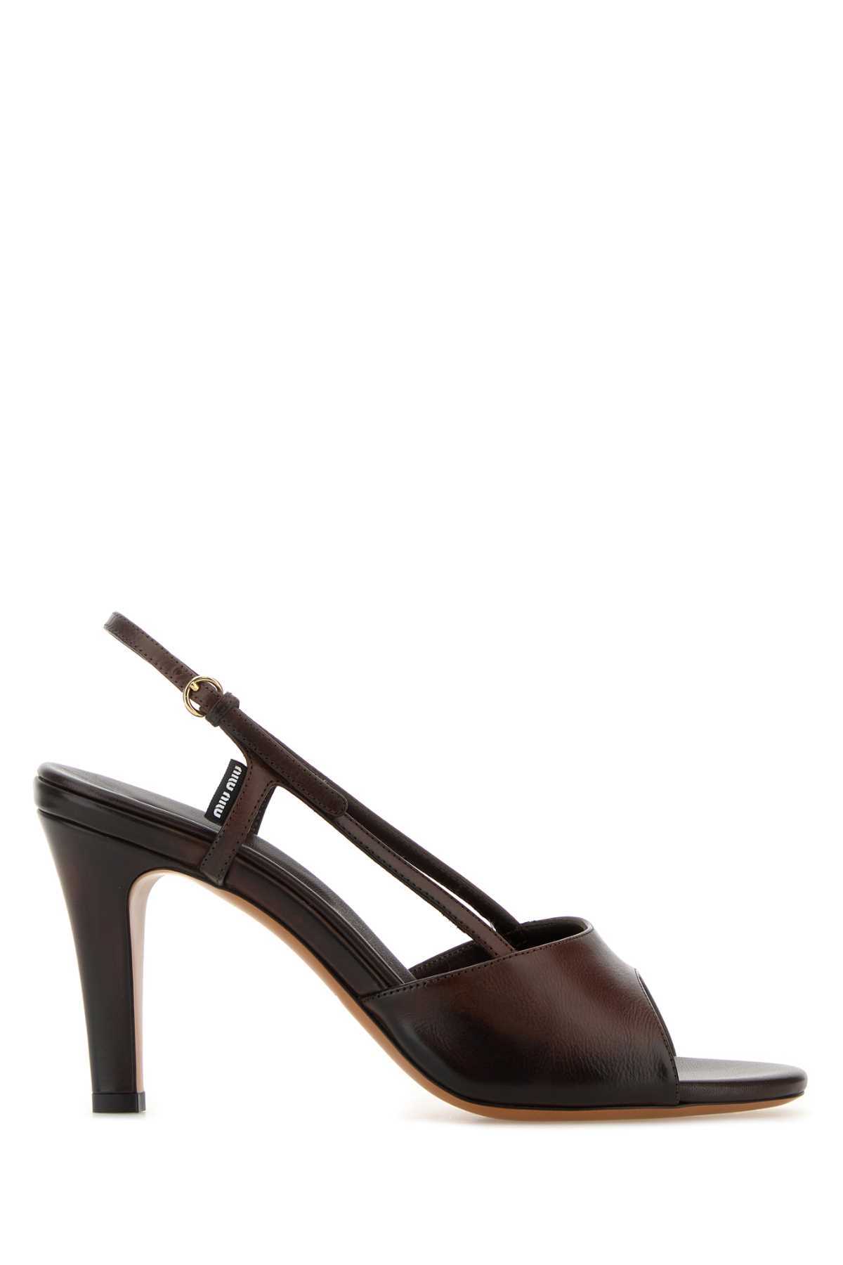 MIU MIU Chocolate Leather Sandals - Moro - Image 1 of 2