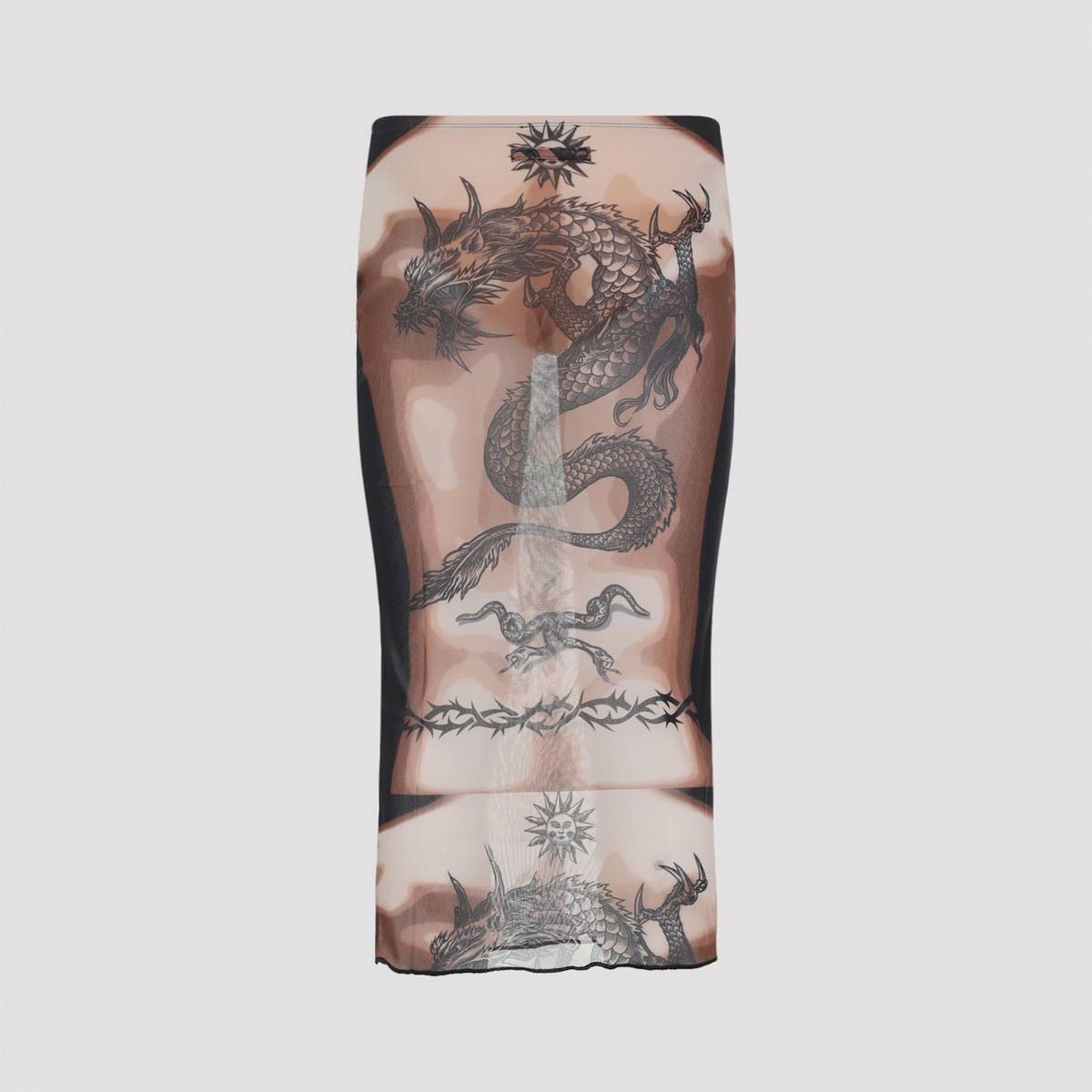 Jean Paul Gaultier Safe Sex Tattoo Midi Skirt - Nude Brown Black - Image 4 of 5